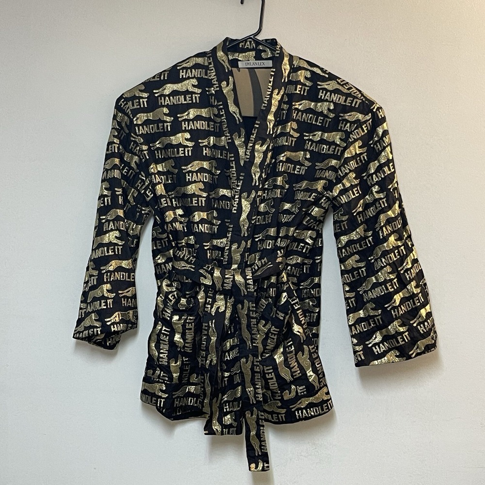 RARE! Dylan Lexโ Dylanlex Handle It Metallic Gold Robe Jacket designer XXL